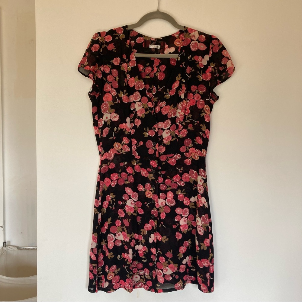 Reformation Keene Dress in Rosebloom Pattern